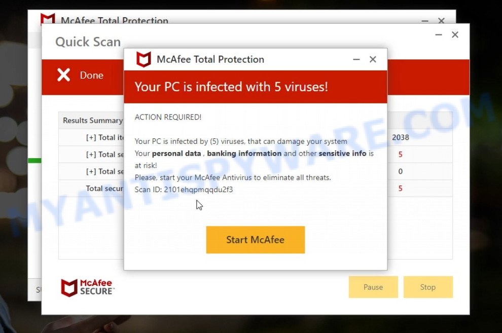 Law-antivirus.com McAfee fake scan results