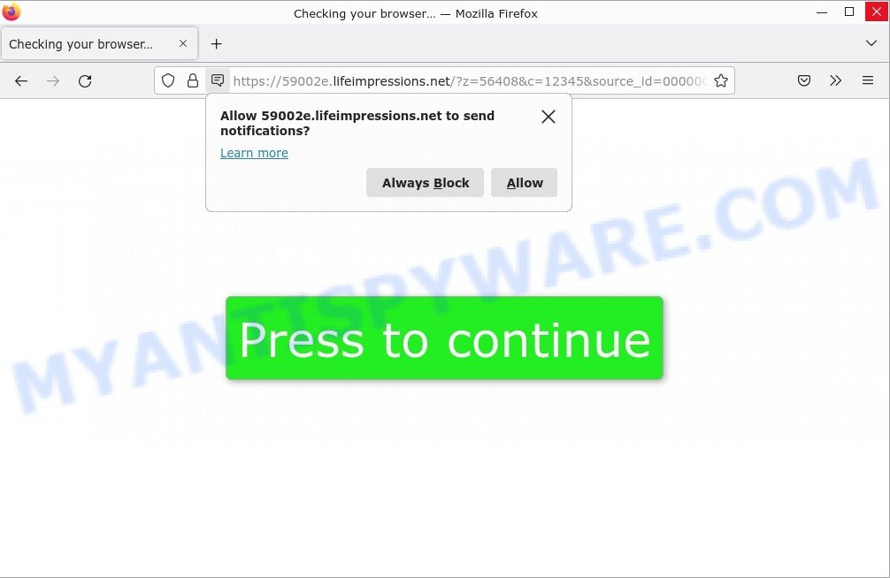 Lifeimpressions.net Checking your browser Scam