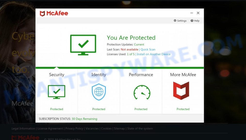 Lifetimedesktopdefence.online McAfee Scam