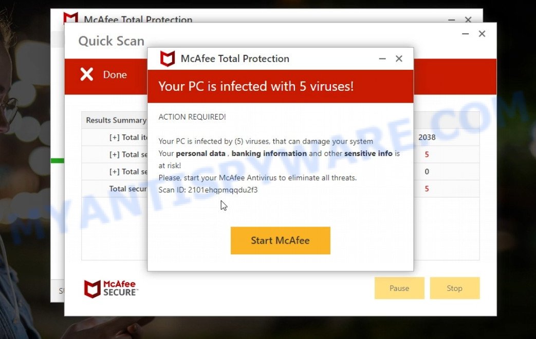 Milipili.click McAfee Security fake scan results