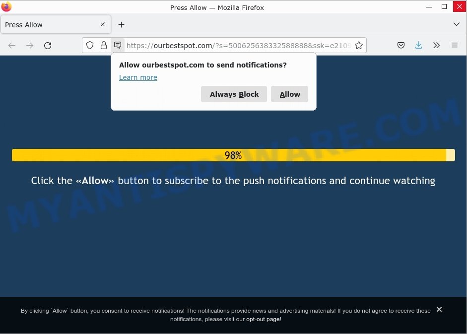 Ourbestspot.com Press Allow Scam