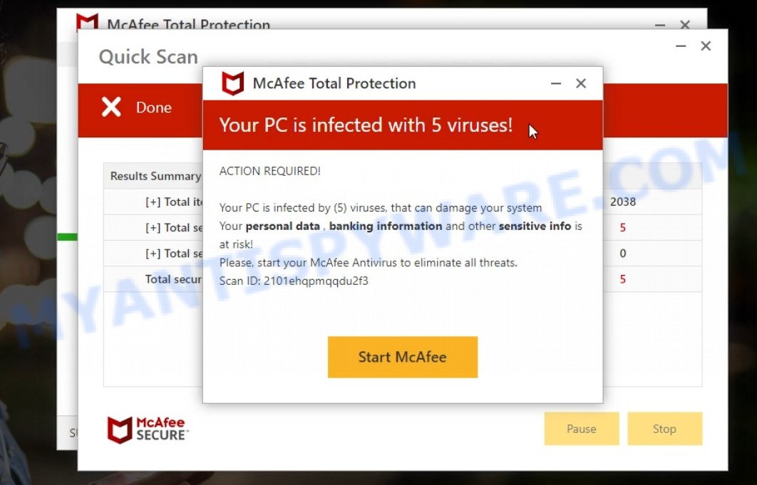 Power-stability.com McAfee fake scan results