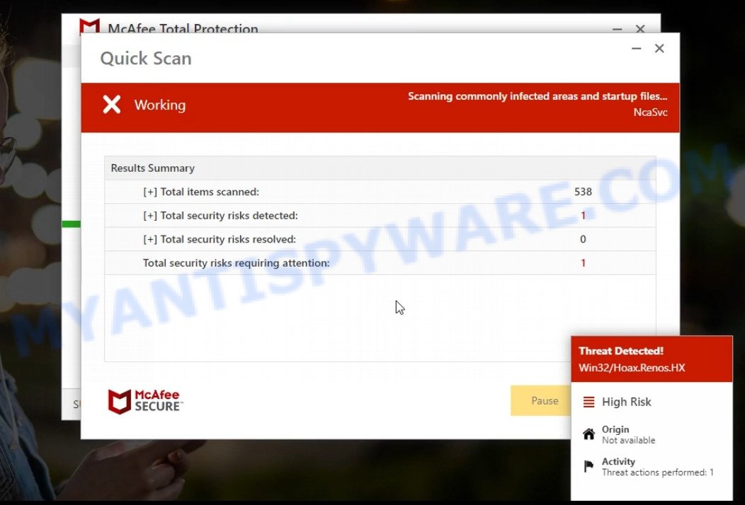 Powersoftwarepc.com mcAfee fake scan