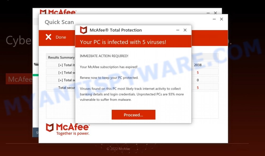 Protectionsurveys.online McAfee fake scan results