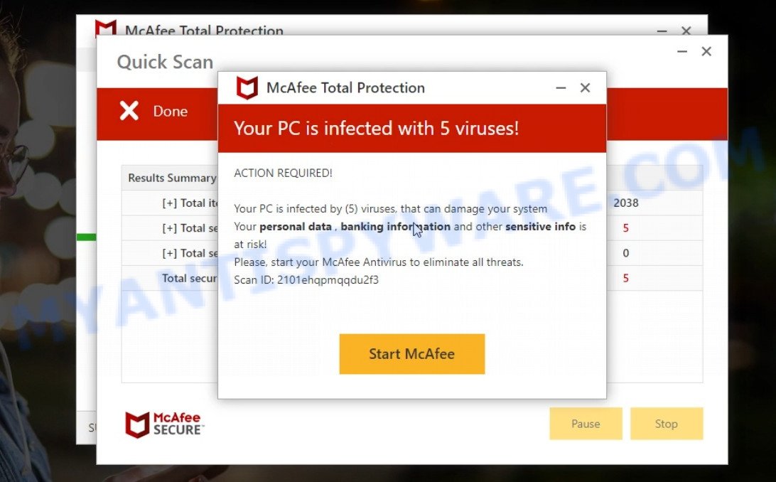 Recif.click McAfee fake scan results