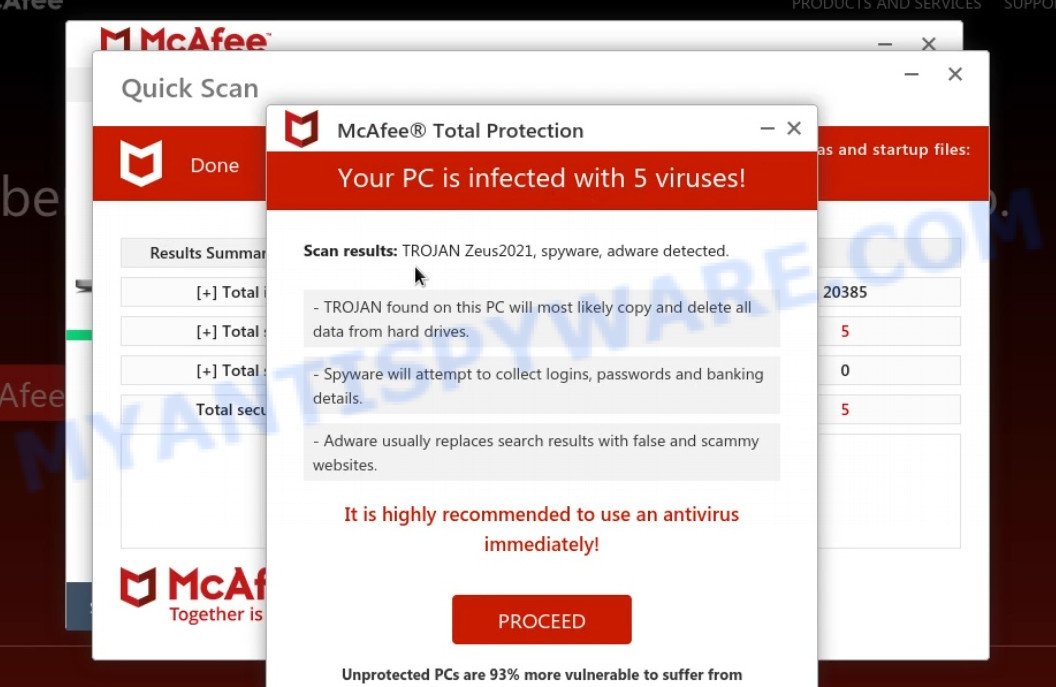 Safesystems.vip McAfee fake scan results