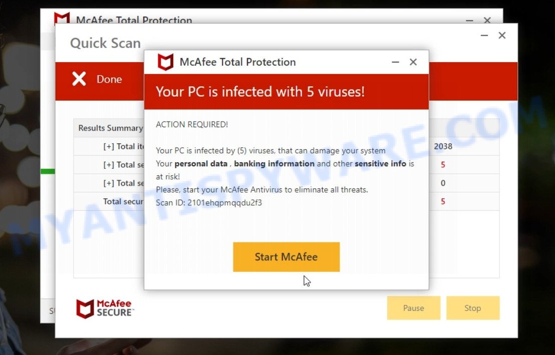 Series-protection.com McAfee fake scan results