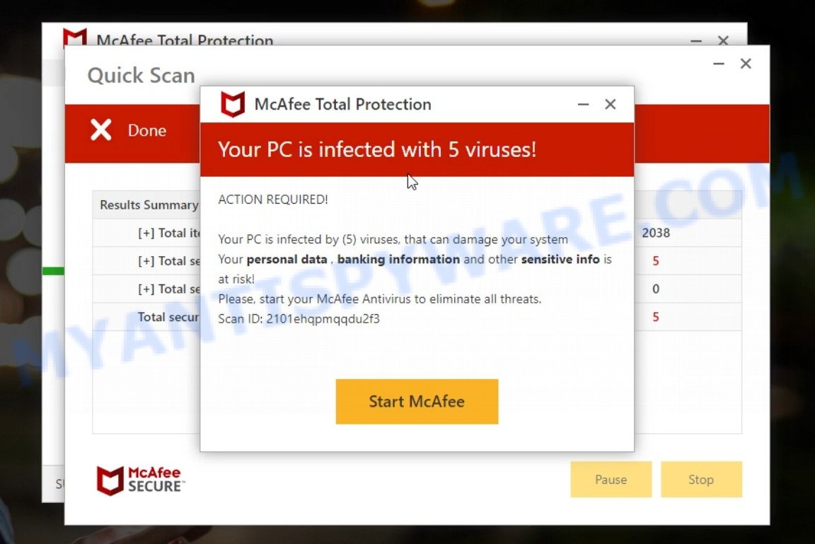 Software-saver.com McAfee fake scan results