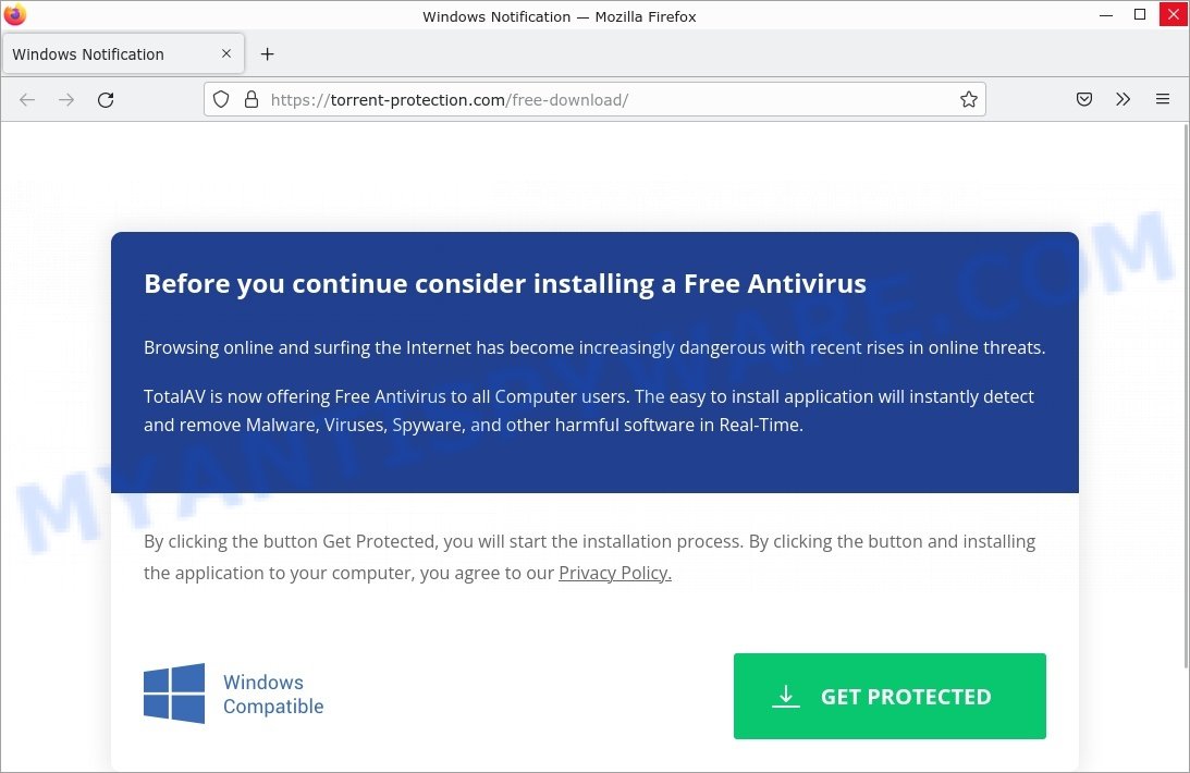 Torrent-protection.com Windows अधिसूचना घोटाला