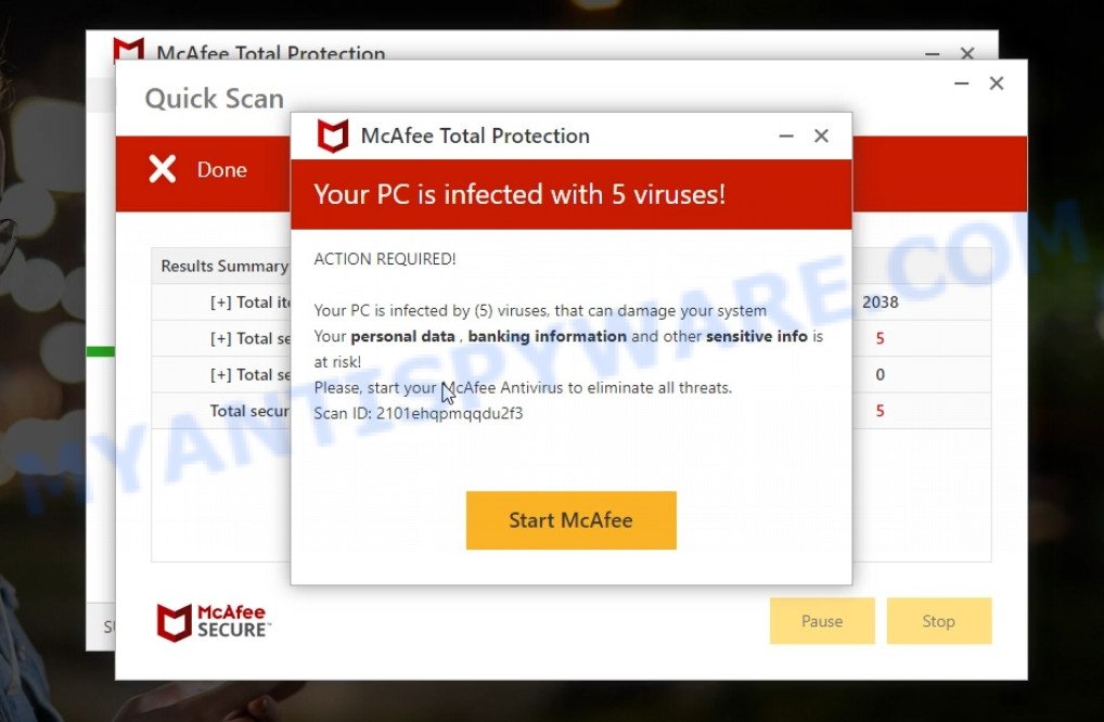 Zeleboba.click McAfee fake scan results
