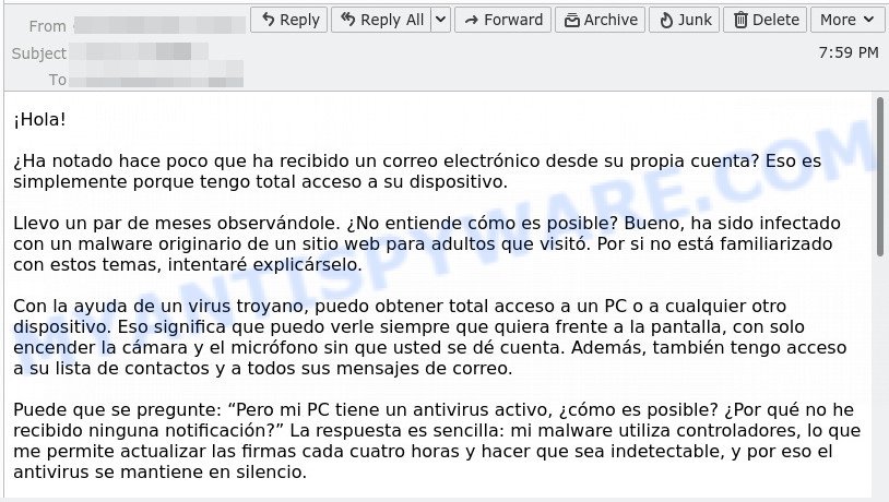 ha recibido un correo electrónico desde su propia cuenta