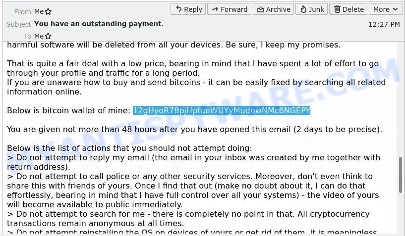 12gHyoR78pjHpfueWUYyMudnwNMc6NGEPY bitcoin email scam