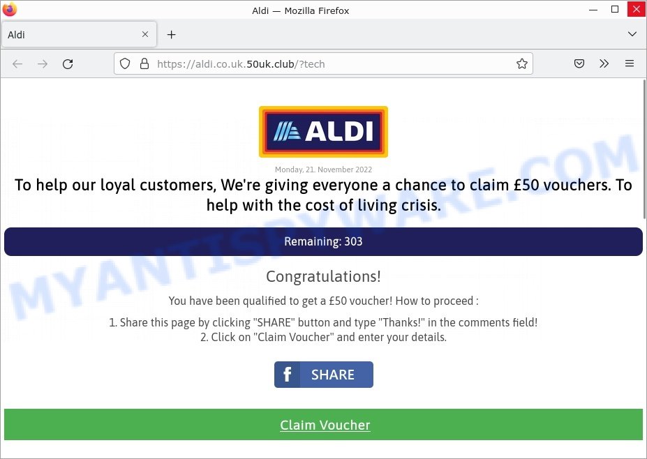 Aldi £50 Voucher Facebook Giveaway Scam 2022 share