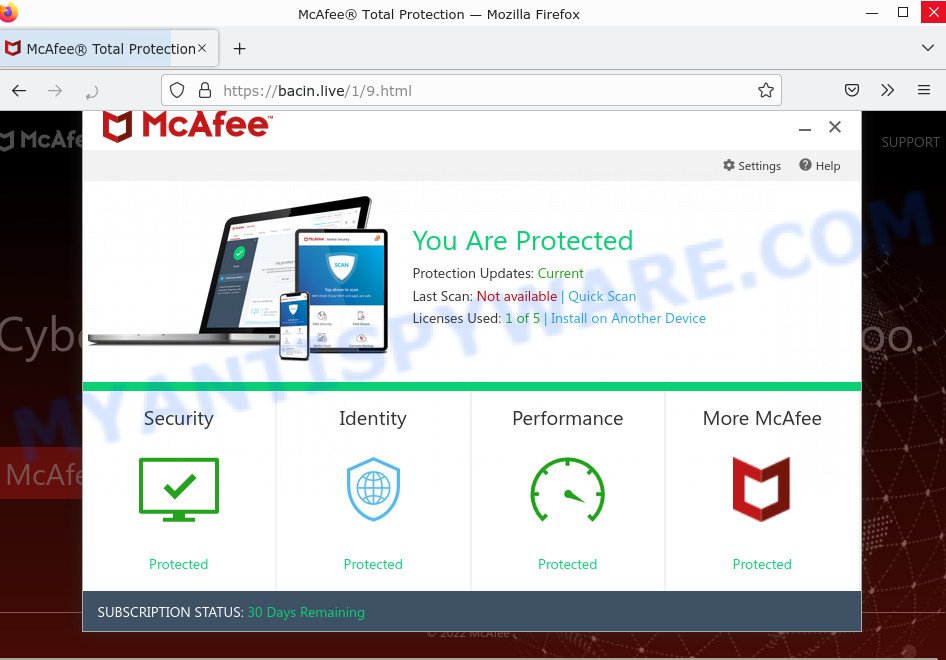 Bacin.live McAfee Total Protection Scam