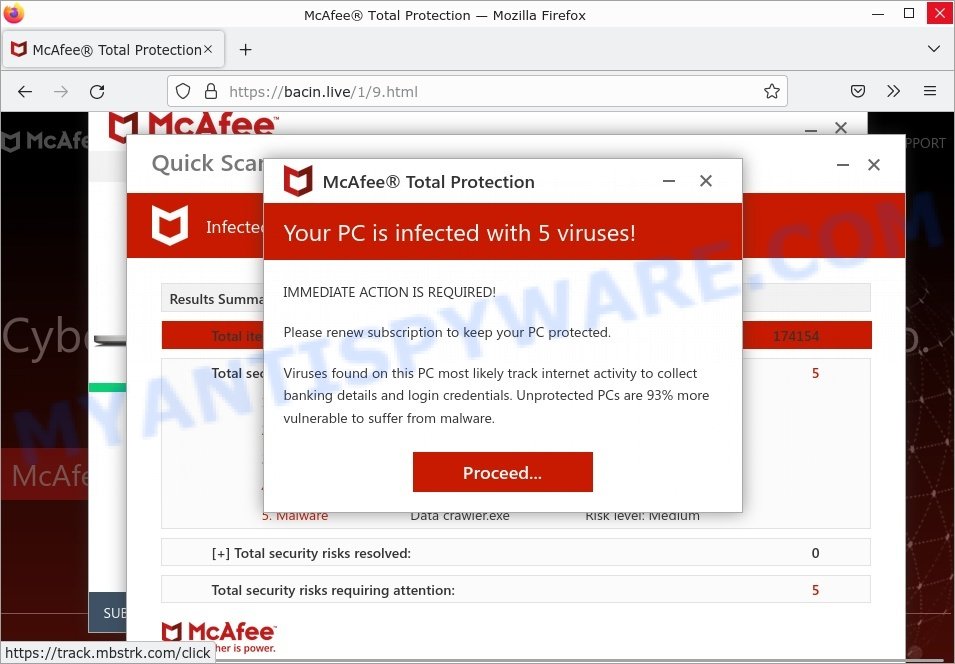 Bacin.live McAfee fake scan results