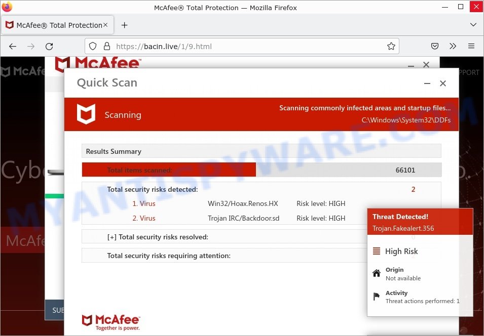 Bacin.live McAfee fake scan