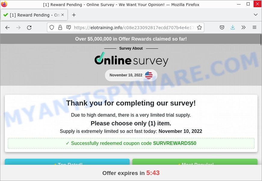 Elotraining.info Online Survey Scam page