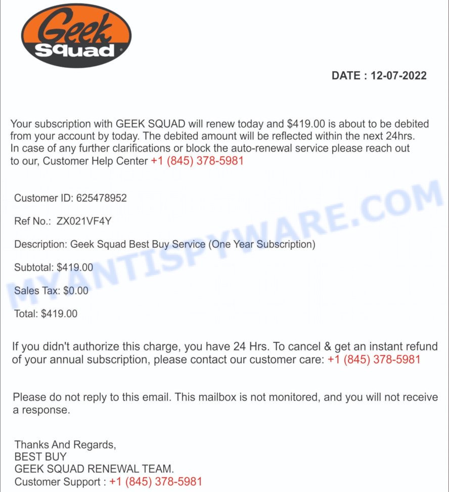 Geek Squad EMAIL SCAM 5981