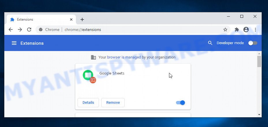 Google Sheets 2.1 browser extension virus