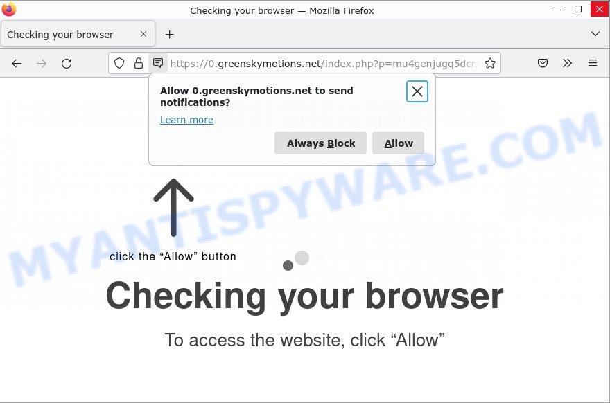 Greenskymotions.net Checking your browser Scam
