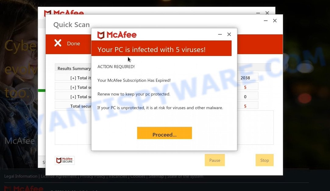 Homecarelesspower.click McAfee fake scan results