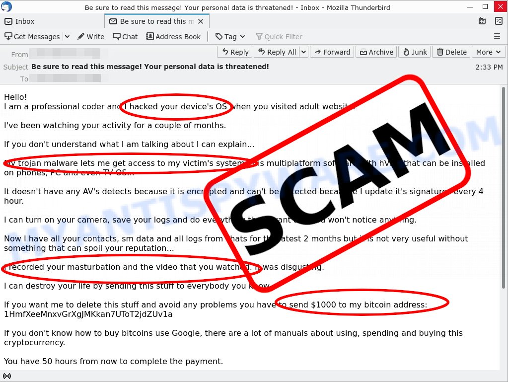 I hacked your device Sextortion Scam