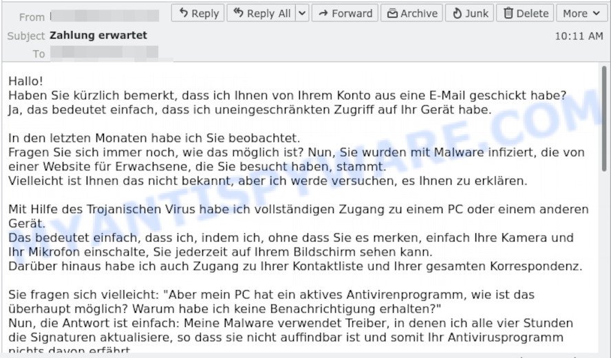 Ich Ihnen von Ihrem Konto aus eine E-Mail geschickt habe Email Scam