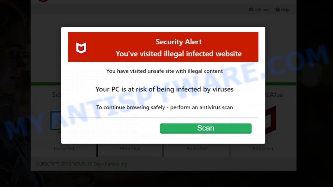 Internalnetworkpc.com McAfee Alert Scam