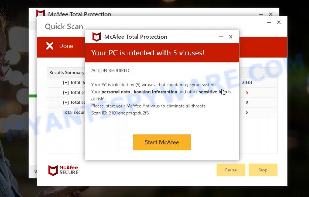 Internalnetworkpc.com McAfee fake scan results