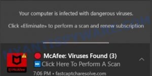 McAfee Virus found 3 pop-up scam