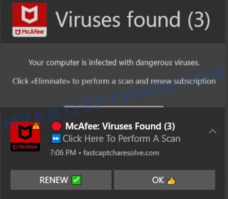 McAfee Virus found 3 pop-up scam