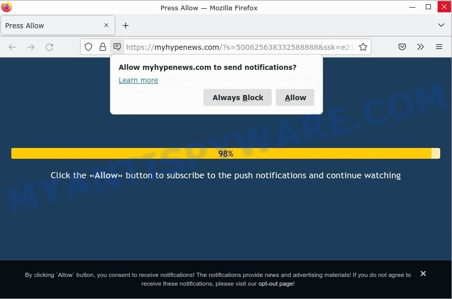 MyHypeNews.com Press Allow Scam