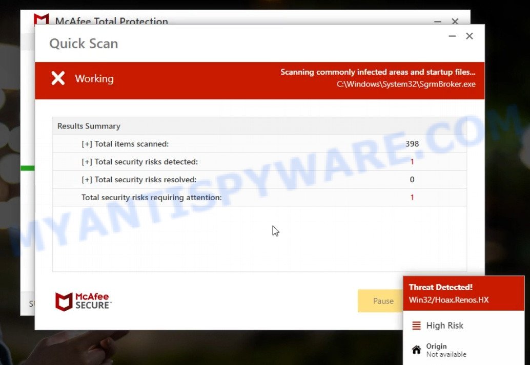 Nativepclink.com McAfee fake scan