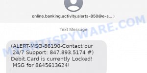 Online Banking Alert Scam Text 847.893.5174