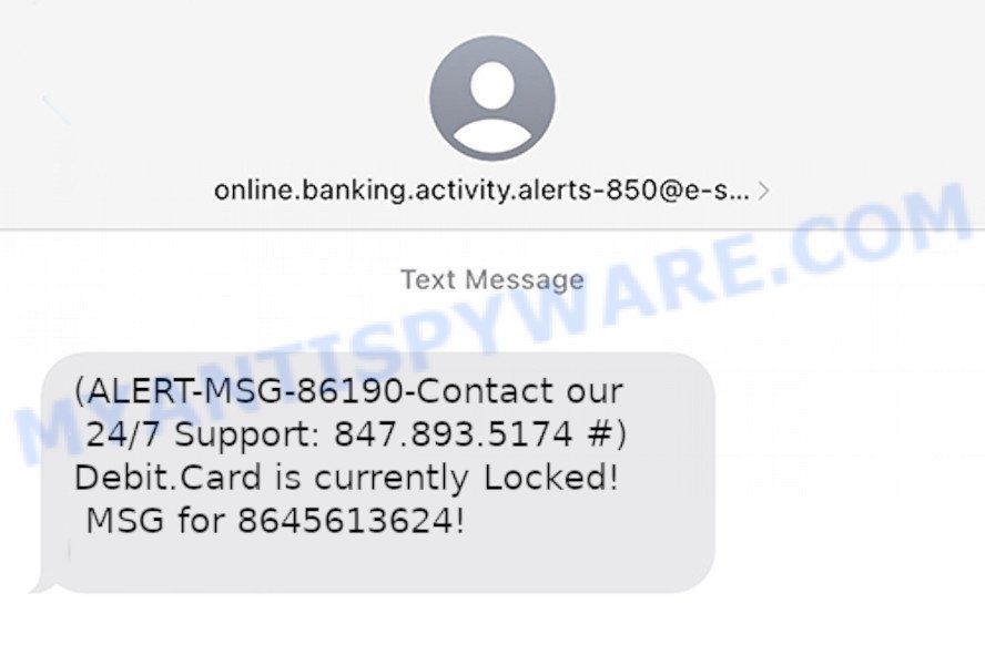 Online Banking Alert Scam Text 847.893.5174