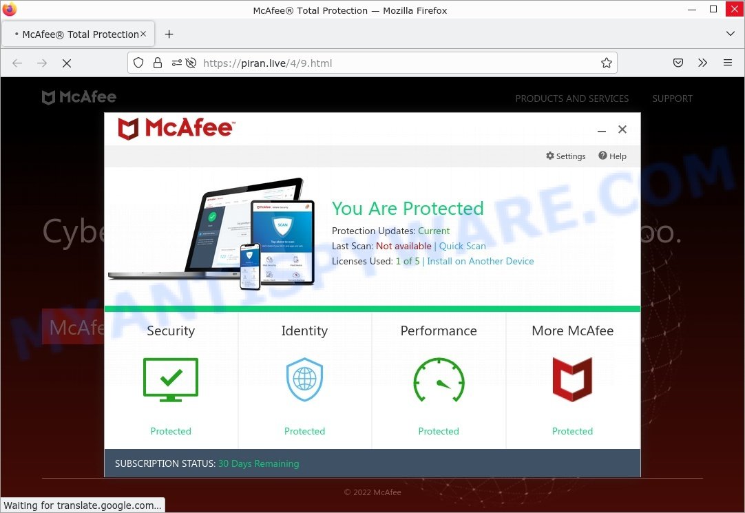 Piran.live McAfee Total Protection Scam