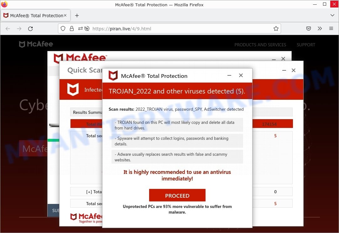 Piran.live McAfee fake scan results