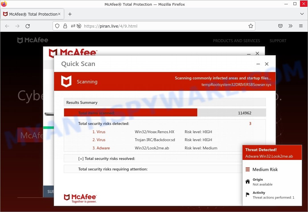 Piran.live McAfee fake scan