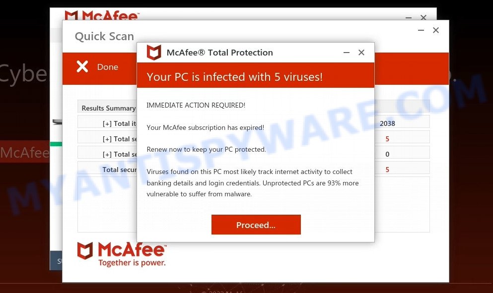 Protectsoftware.xyz McAfee fake scan results