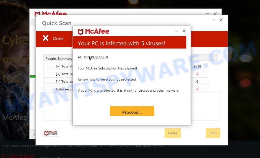 Protectutility.info McAfee fake scan results