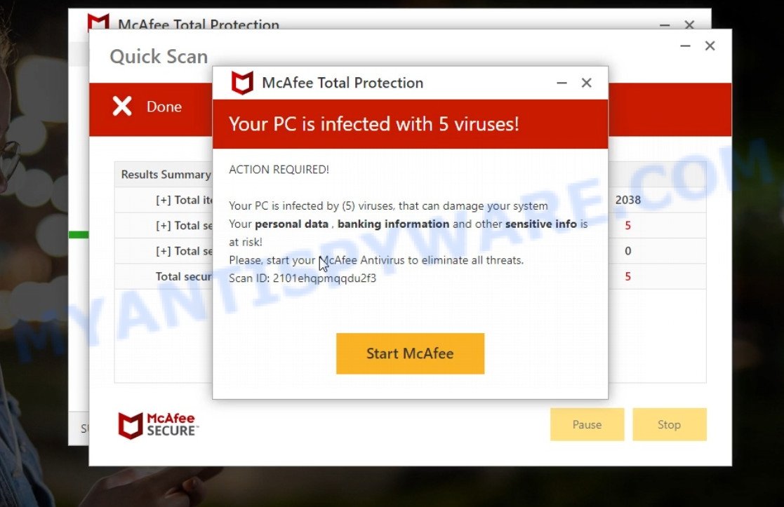 Quickpcscanner.com McAfee Total Protection fake scan results