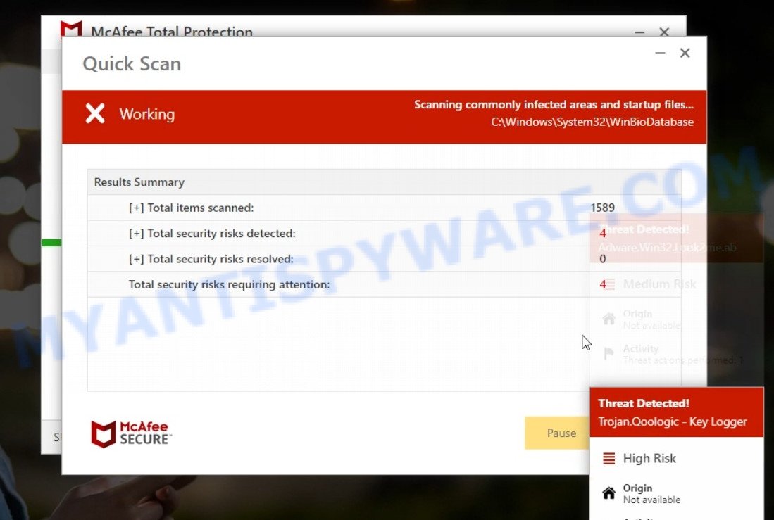 Quickpcscanner.com McAfee Total Protection fake scan