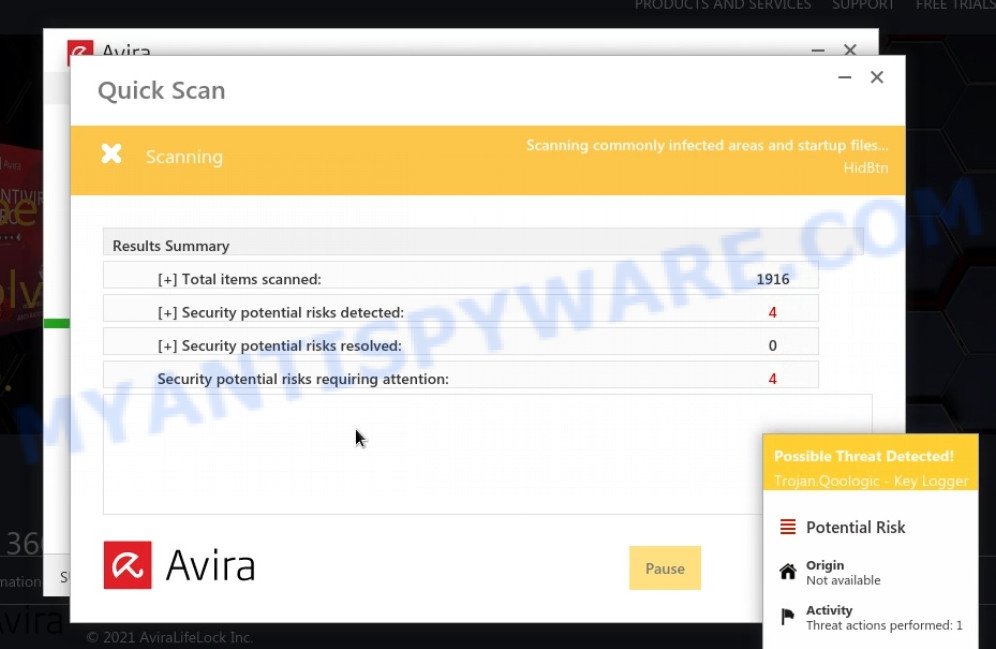 SecureMyDatabase.live Avira Security fake scan