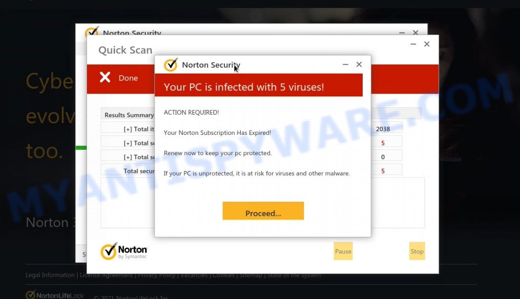 Secureyourdatabase.live Norton Security fake scan results
