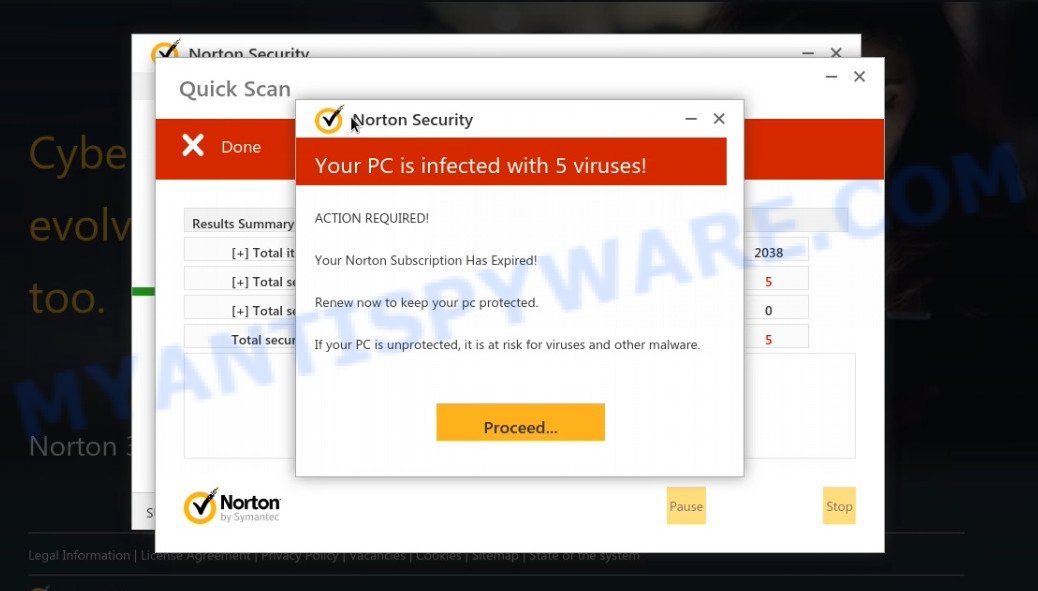 Securitysupportinfo.live Norton fake scan results