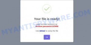 Setup rar Password Virus Scam page