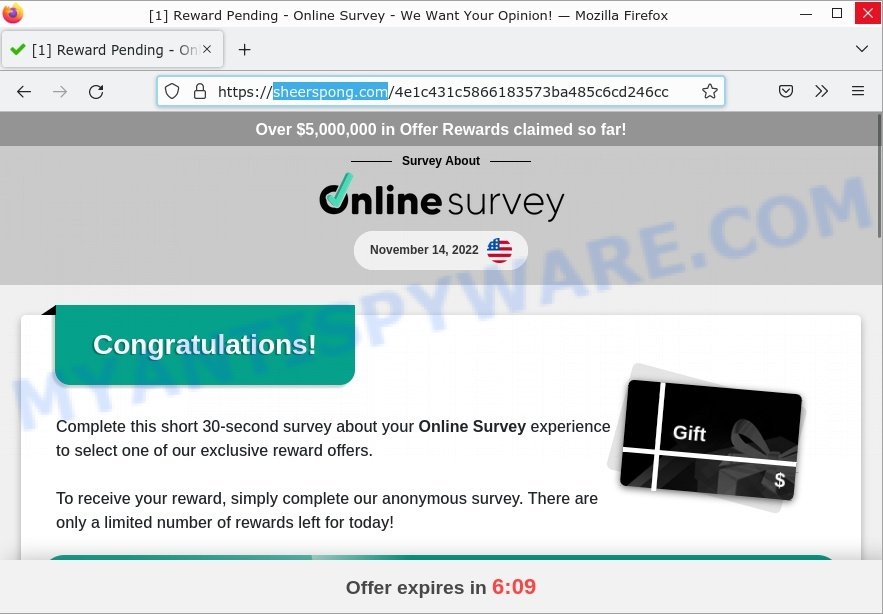 Sheerspong.com Reward Pending Online Survey Scam