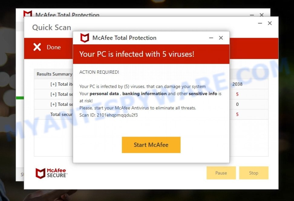 Stabilitysupport.com McAfee fake scan results