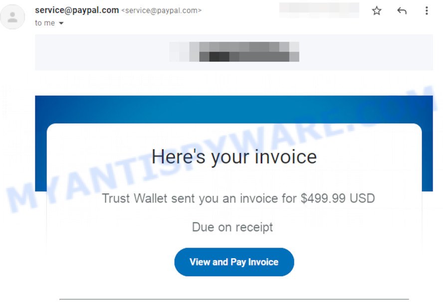 Trust Wallet PayPal Scam Invoice Email