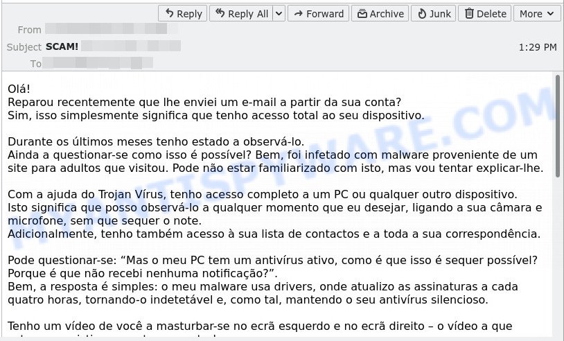 lhe enviei um e-mail a partir da sua conta Email Scam